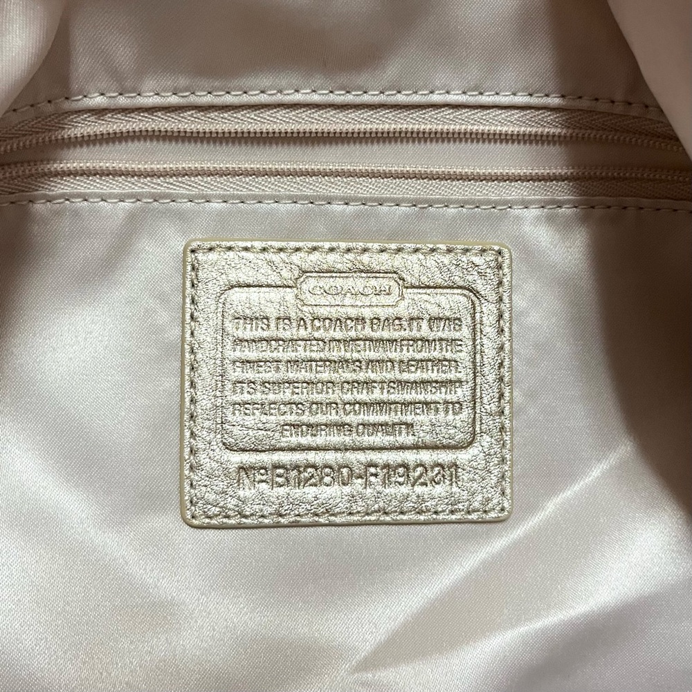 Coach Monogram Penelope Handbag Satchel Gold Leather Ivory Linen Signature C - Picture 12 of 16
